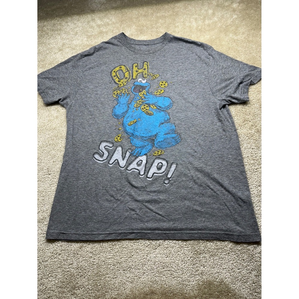 Sesame Street Cookie Monster Oh Snap Graphic Tee Gray Busch Gardens Mens Large